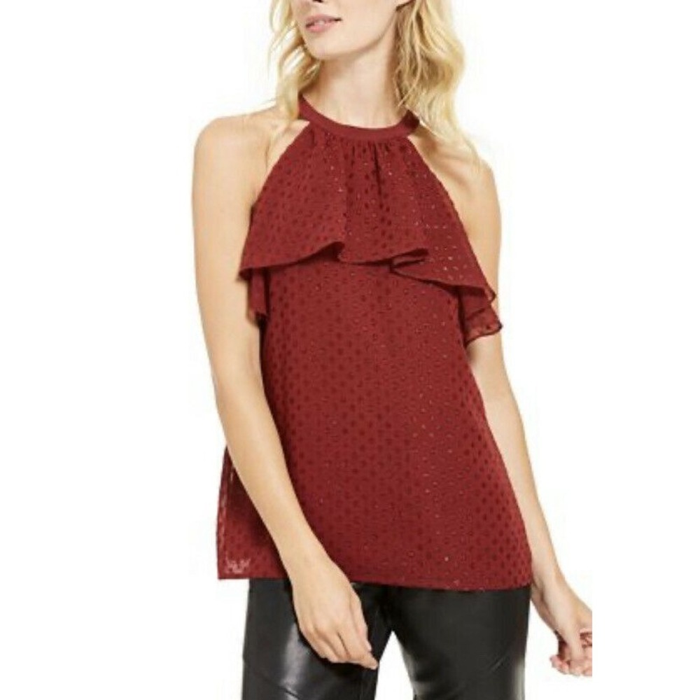MICHAEL Michael Kors Shiny‎ Clipped-Dot Jacquard Halter Top MK Size XXS